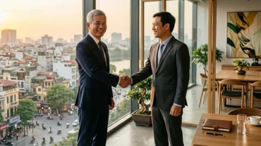 Hình ảnh hai doanh nhân Việt Nam bắt tay hợp tác kinh doanh giúp giải đáp thắc mắc tuổi thìn hợp tuổi gì trong làm ăn