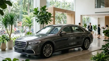 Một chiếc xe hơi sang trọng trong showroom hiện đại giúp người mua biết tuổi thìn hợp xe màu gì