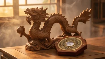 Tượng rồng phong thủy và la bàn luân chuyển năng lượng đại diện cho câu hỏi tuổi thìn năm 2027 có phạm thái tuế không
