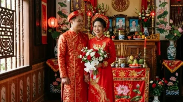 Cô dâu chú rể rạng rỡ trong lễ gia tiên khi tìm hiểu tuổi thìn nên cưới vào năm nào để mang lại hạnh phúc viên mãn