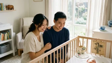 Đôi vợ chồng trẻ người Việt bế em bé sơ sinh bụ bẫm khi tham khảo tuổi thìn sinh con tháng nào tốt