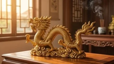 Tượng rồng vàng uy nghi trên bàn gỗ đại diện cho người quan tâm tuổi thìn sinh năm bao nhiêu