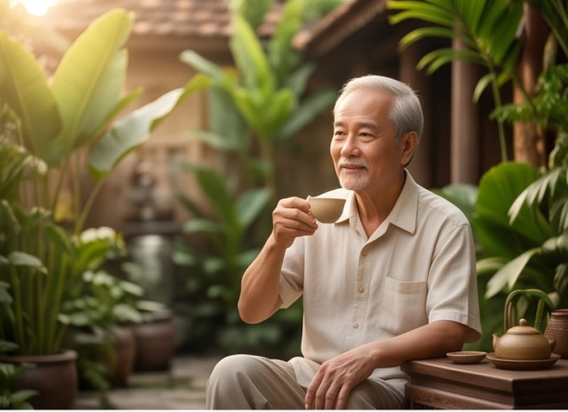 Tử vi trọn đời tuổi Canh Tý 1960 nam mạng: chi tiết 20-42 tuổi 2 Nam giới cao tuổi thảnh thơi thưởng trà phản ánh hậu vận bình an của tuổi Canh Tý