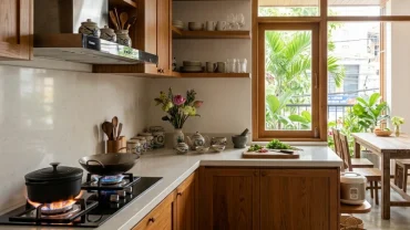 Không gian bếp hiện đại chuẩn phong thủy giúp gia chủ giải đáp thắc mắc tuổi tuất đặt bếp hướng nào sinh tài lộc