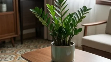 Chậu cây kim tiền xanh mướt đặt trên bàn trà phòng khách giải đáp cho câu hỏi tuổi tuất hợp cây gì để thu hút tài lộc