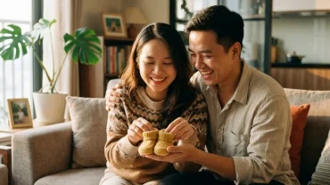 Đôi vợ chồng hạnh phúc xem lịch vạn niên để biết tuổi tuất sinh con tháng nào tốt nhất cho gia đạo