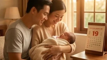 Bố mẹ tuổi Tuất hạnh phúc ngắm nhìn em bé sơ sinh mang lại vượng khí cho gia đình