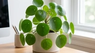 Chậu cây cỏ đồng tiền xanh mướt đặt trên bàn làm việc đại diện cho vượng khí của tuổi Tỵ