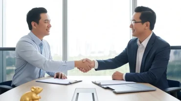 Hai doanh nhân đang bắt tay hợp tác thể hiện tuổi tý hợp làm ăn với tuổi nào để đại cát đại lợi