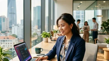 Góc làm việc hiện đại của doanh nhân gợi ý cho băn khoăn tuổi tý hợp nghề gì trong định hướng kinh doanh
