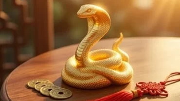 Tượng rắn phong thủy đặt cạnh đồng tiền cổ thể hiện đáp án tuổi tỵ năm 2027 có phạm thái tuế không