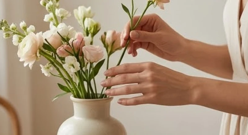 Tướng bàn tay dài: Hướng dẫn đo chuẩn xác và ý nghĩa vận mệnh 5 Người phụ nữ có tướng bàn tay dài đang cắm hoa thể hiện sự thanh tao và khéo léo trong việc quán xuyến gia đình