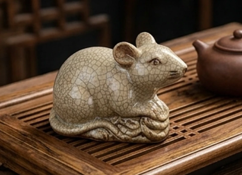 Tượng chuột gốm sứ Bát Tràng tráng men rạn cổ điển mang đặc tính của hành Thổ giúp trấn trạch