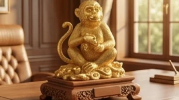 Tượng con khỉ phong thủy hợp tuổi thân bằng đồng mạ vàng đặt trên bàn làm việc