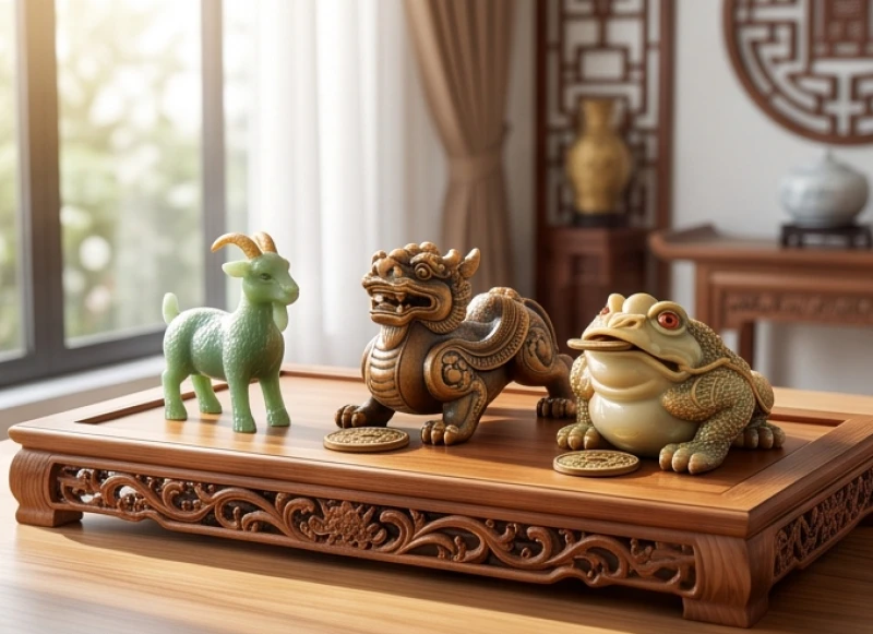 Bộ ba tượng dê bằng ngọc, tỳ hưu và thiềm thừ là những linh vật phong thủy tuổi Mùi uy lực