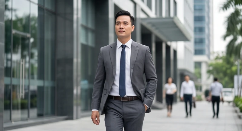 Nam giới có dáng đi chao đảo vai với dáng vẻ bệ vệ đang sải bước nhanh trên đường phố