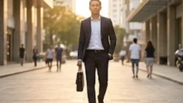 Người đàn ông có tướng đi nhanh nhẹn dứt khoát với trục lưng thẳng và ánh mắt điềm tĩnh