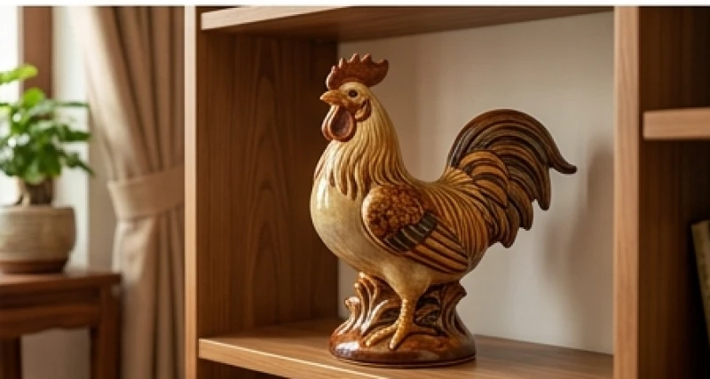 Tượng gà trống bằng gốm sứ mang đặc tính ôn hòa của mệnh Thổ giúp gia chủ giữ gìn của cải và thu hút vượng khí lâu dài