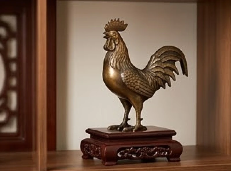 Quà tặng phong thủy cho người tuổi Tỵ: bảng tra ngũ hành nam nữ 3 Tượng gà phong thủy bằng đồng đúc tinh xảo với dáng đứng oai phong trên bệ gỗ gụ