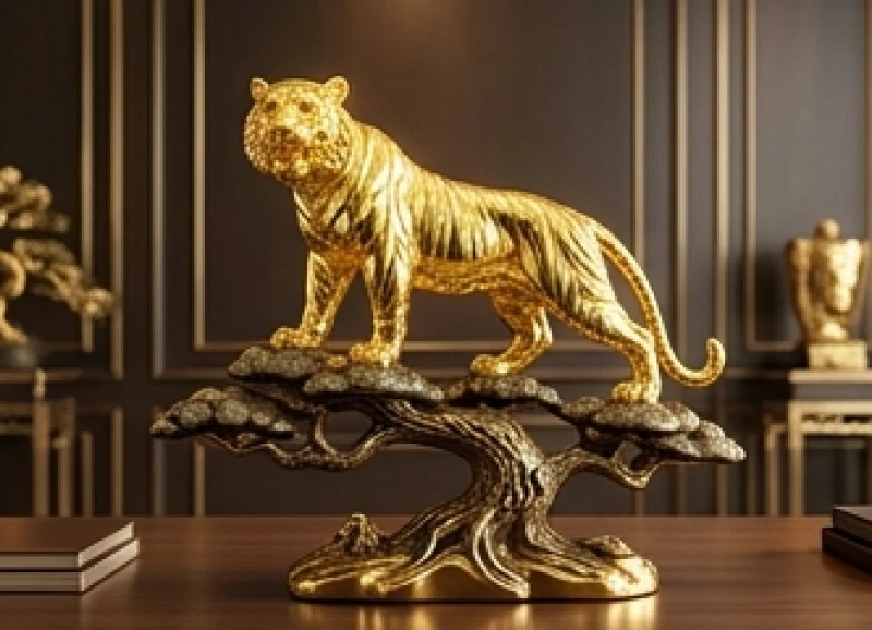 Tượng hổ bằng đồng dát vàng rực rỡ mang đến cát khí vượng tài cho người mệnh Kim và mệnh Thủy
