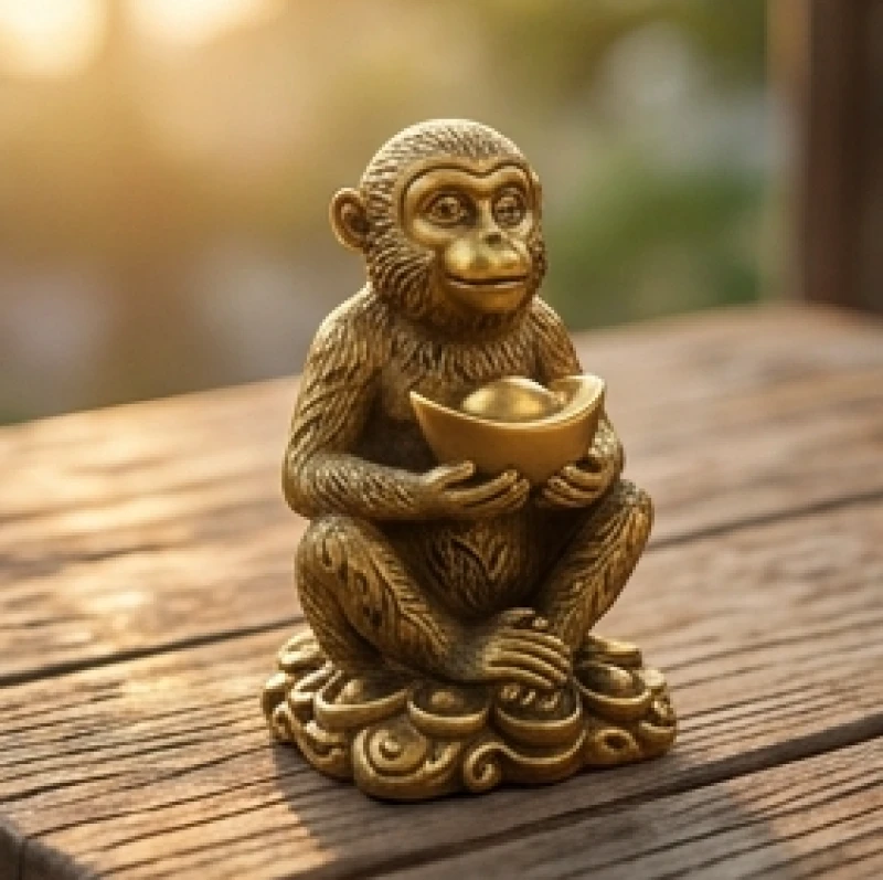 Bức tượng khỉ phong thủy bằng đồng thau đúc đặc với đường nét đục chạm sắc sảo
