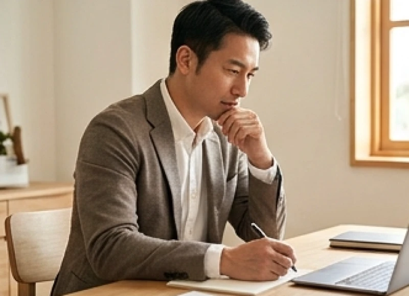 Người đàn ông đang tập trung suy ngẫm trong không gian làm việc thể hiện khả năng tập trung tinh thần cao