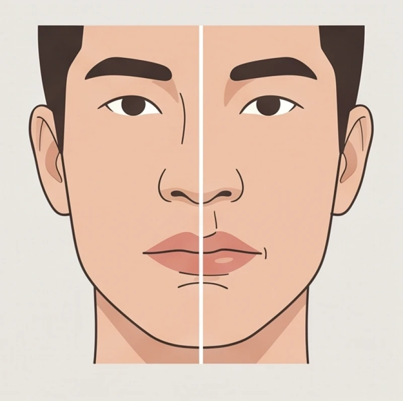 Đồ họa minh họa hướng xê dịch của rãnh nhân trung sang trái trên khuôn mặt nam giới