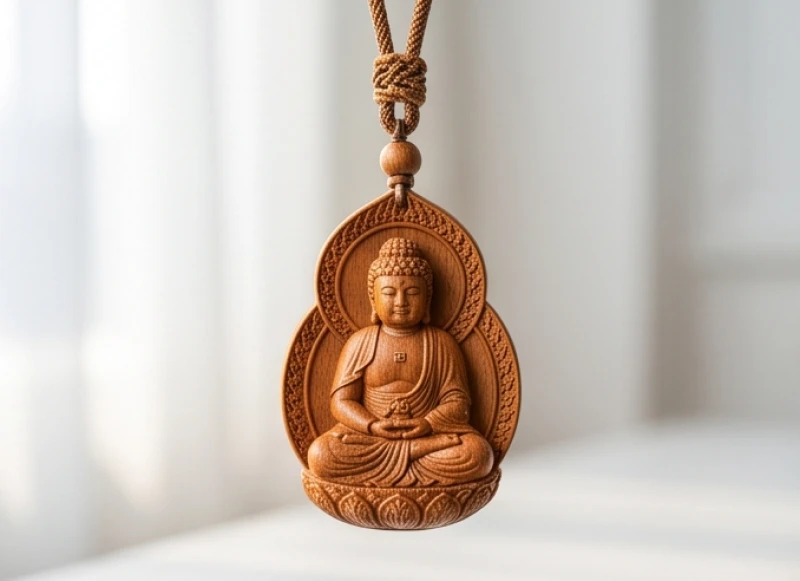 Tượng Phật Hư Không Tạng Bồ Tát được điêu khắc tinh xảo trên gỗ làm vật phẩm phong thủy treo xe