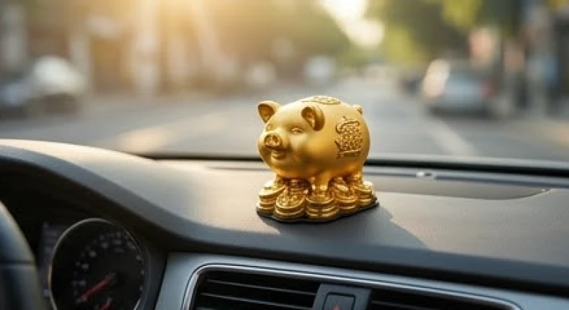Linh vật phong thủy tuổi Hợi: kích thước và cách khai quang 5 Tượng heo phong thủy nhỏ nhắn được gắn cố định chắc chắn trên không gian taplo xe hơi bằng keo dán