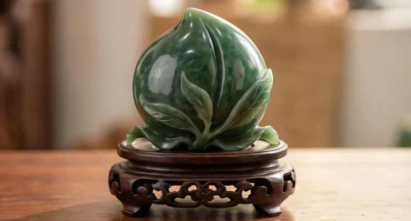 Tượng quả đào tiên tạc từ ngọc bích tự nhiên xanh mướt, món quà mừng thọ mang ý nghĩa trường tồn