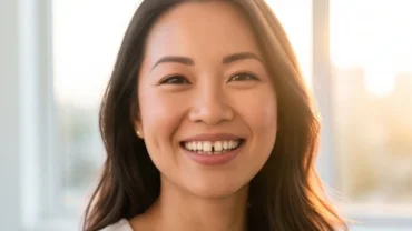 Chân dung người phụ nữ Á Đông có tướng răng thưa đang mỉm cười tự tin trong ánh sáng tự nhiên
