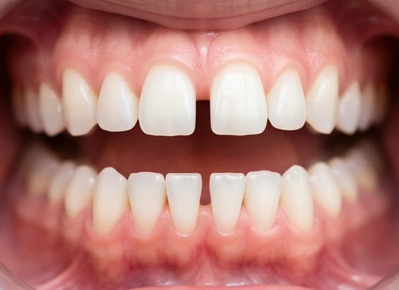 Cận cảnh nụ cười để lộ tướng răng thưa hàm trên và hàm dưới mang nhiều ý nghĩa phong thủy