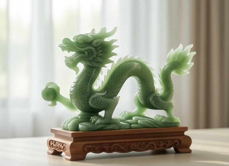 Tượng con rồng phong thủy hợp tuổi thìn bằng đá ngọc bích chạm khắc tinh xảo tỏa ra năng lượng tĩnh tại