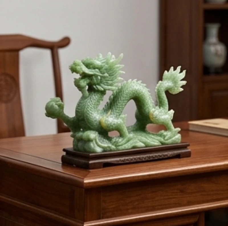 Vật phẩm phong thủy cho tuổi Dậu: Chuẩn ngũ hành nạp âm 3 Tượng Rồng phong thủy bằng ngọc bích sang trọng đặt trên bàn làm việc tượng trưng cho quyền uy