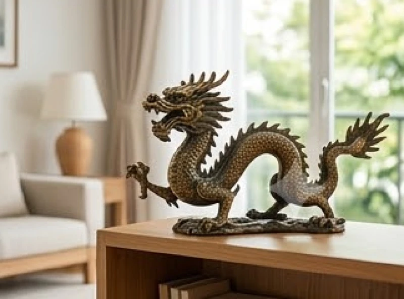 Bài trí tượng linh vật Rồng bằng đồng nguyên khối trong phòng khách gia đình