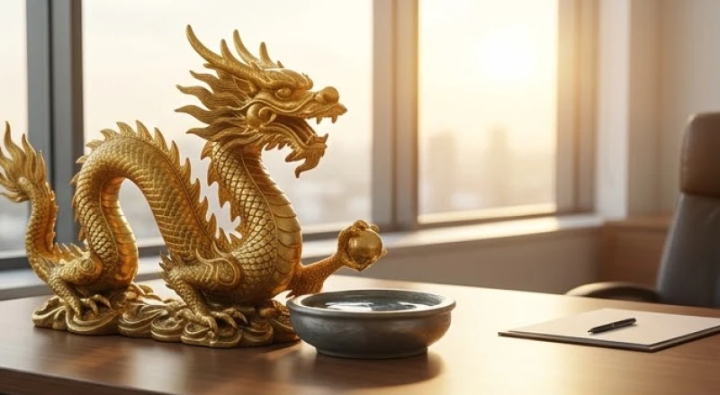Tượng rồng phong thủy kết hợp chậu nước nhỏ tạo thế vượng khí cho tài lộc tuổi Thìn