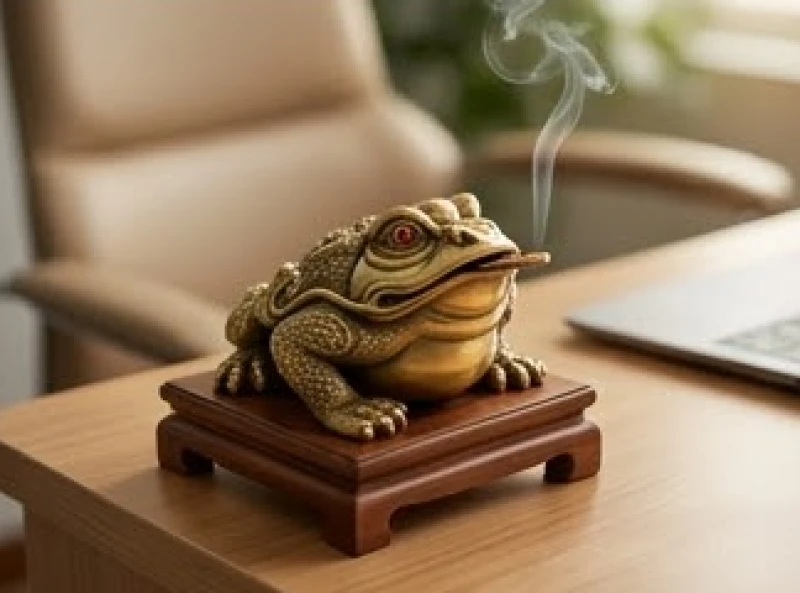 Tượng Cóc 3 chân Thiềm Thừ bằng đồng đặt cố định ở góc bàn làm việc đón tài lộc