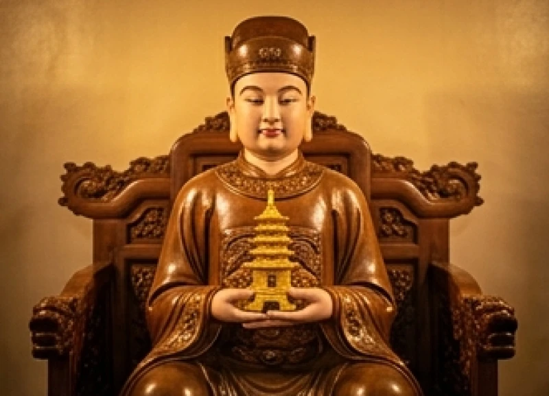 Văn khấn Đức Chúa Ông: Bài cúng chuẩn tâm linh và cách sắm lễ 2 Tượng thờ trưởng giả Cấp Cô Độc với tạo hình quan văn hiền từ, tay nâng tháp nhỏ bằng vàng hoặc bảo vật