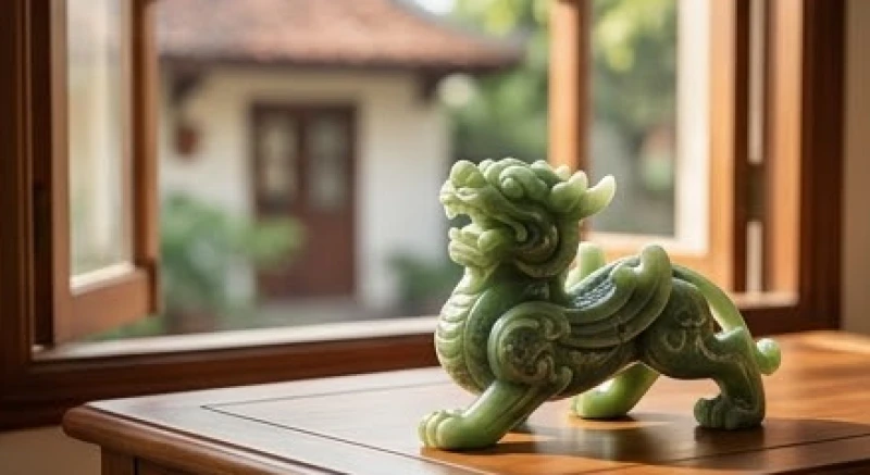 Tượng linh vật Tỳ hưu chiêu tài bằng ngọc đặt hướng ra ngoài cửa sổ đón lộc