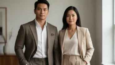 Đàn ông và phụ nữ sở hữu tướng vai rộng với vóc dáng cân đối, tự tin trong trang phục thanh lịch