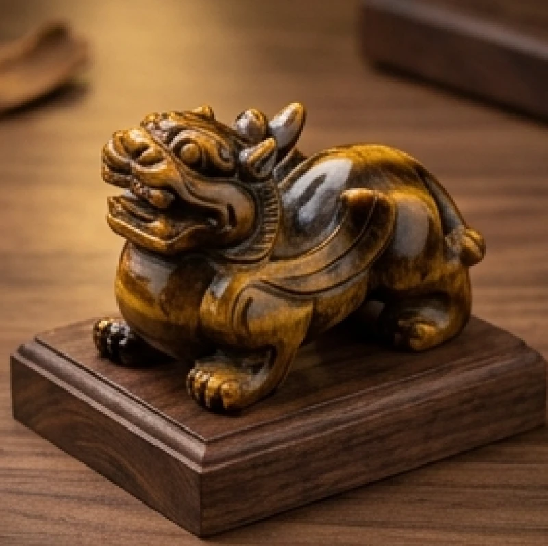 Tỳ Hưu phong thủy tuổi Ngọ: Hướng dẫn chọn đá hợp nạp âm và khai quang 6 Tượng tỳ hưu để bàn bằng đá mắt hổ tự nhiên với hiệu ứng dải sáng quang học đặc trưng
