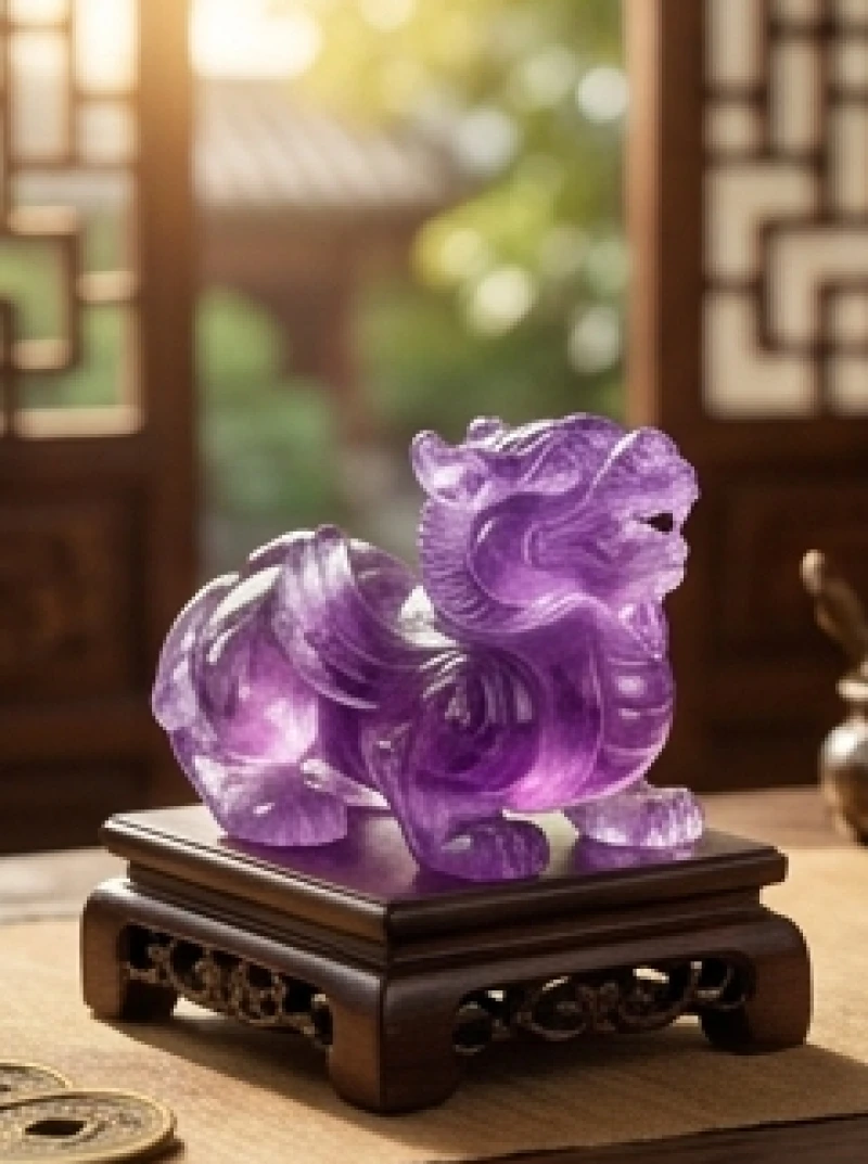 Tỳ Hưu phong thủy tuổi Sửu: Chuẩn màu nạp âm và giá tham khảo 8 Mặt tỳ hưu làm bằng đá thạch anh tím dành riêng cho gia chủ tuổi Sửu mệnh Hỏa và Thổ