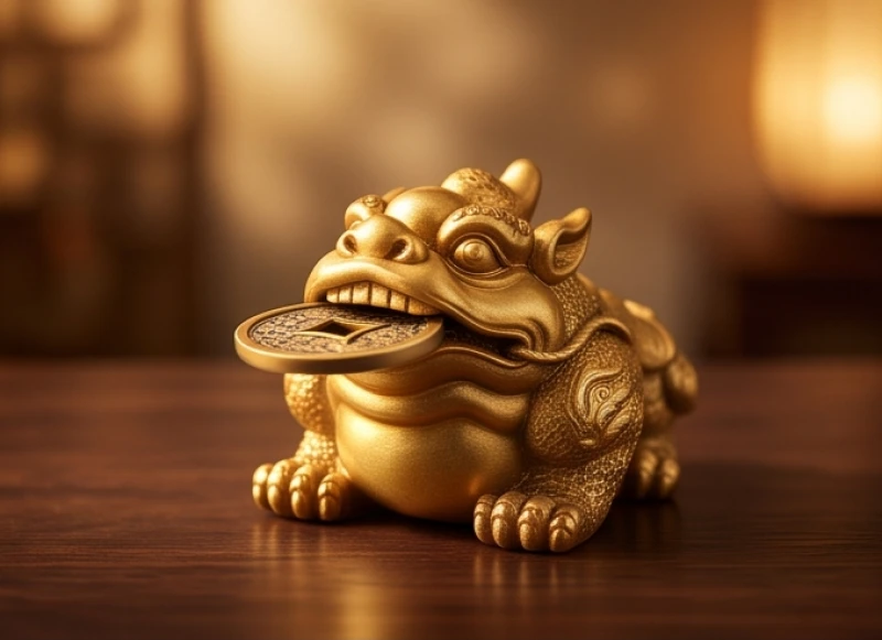 Tỳ Hưu Phong Thủy Tuổi Tuất: Bảng Màu & Cách Tẩy Uế Chuẩn 2 Tỳ hưu phong thủy ngậm đồng xu vàng thể hiện sức mạnh chiêu tài và bảo vệ vượng khí cho gia chủ