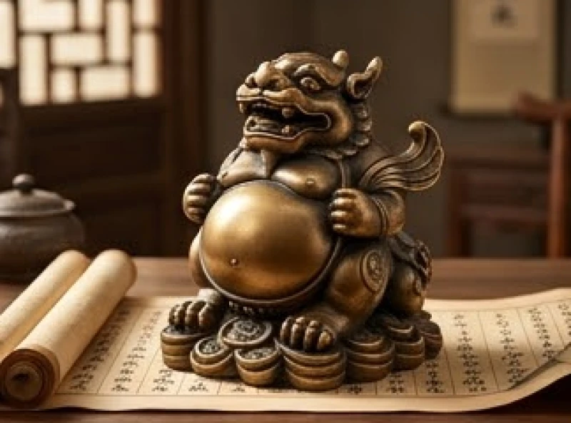 Tượng Tỳ Hưu Thiên Lộc bằng đồng với cái bụng to tròn chuyên dùng để thu hút và giữ chặt của cải