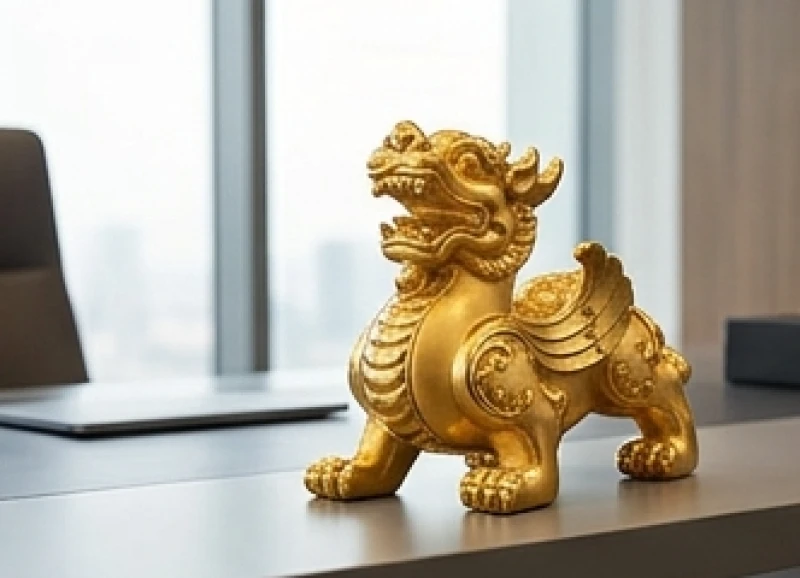 Linh vật phong thủy tuổi Tý: Chọn nạp âm và cách tẩy uế 2 Tượng Tỳ Hưu phong thủy mạ vàng sáng bóng đặt ở góc bàn làm việc hướng ra cửa chính