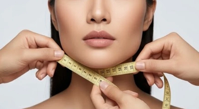 Thao tác sử dụng thước dây để đo tỷ lệ chiều rộng trán và xương hàm xác định dáng mặt chữ điền