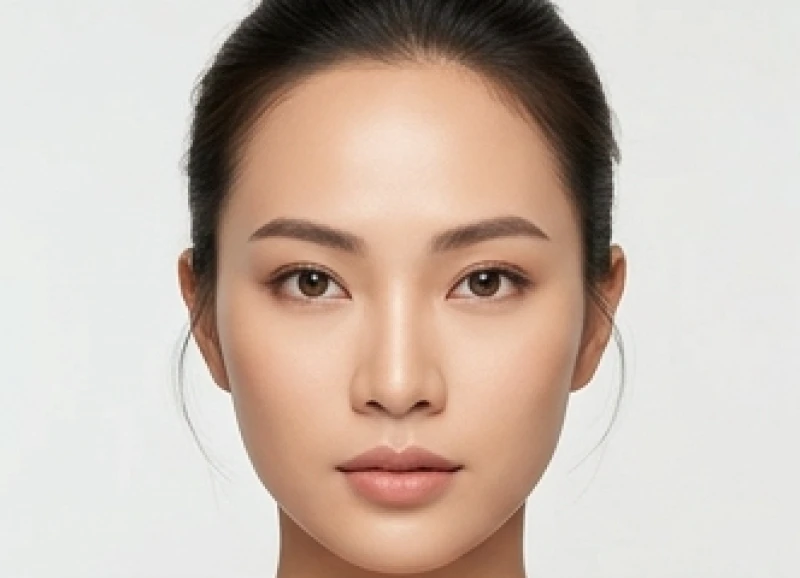 Gương mặt người phụ nữ với tỷ lệ tướng trán cao chiếm một phần ba tổng chiều dài khuôn mặt