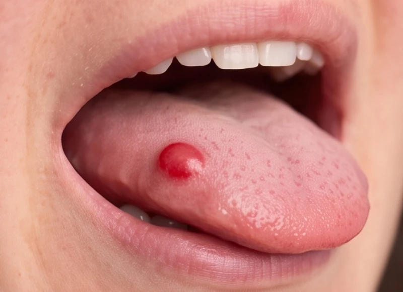U máu niêm mạc miệng màu đỏ tía dễ bị nhầm lẫn với nốt ruồi ở lưỡi sắc tố thông thường