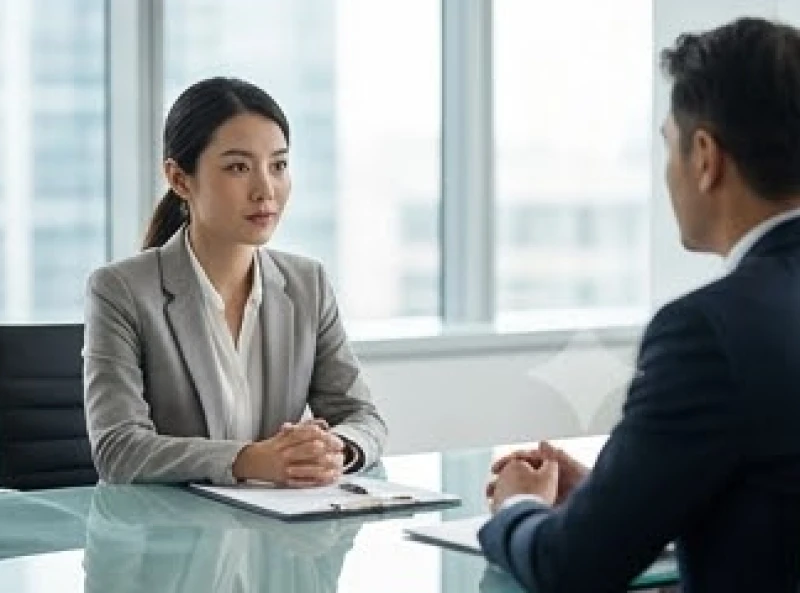 Chuyên gia nhân sự đang quan sát ánh mắt và cử chỉ vi mô của ứng viên trong một buổi phỏng vấn tuyển dụng trực tiếp