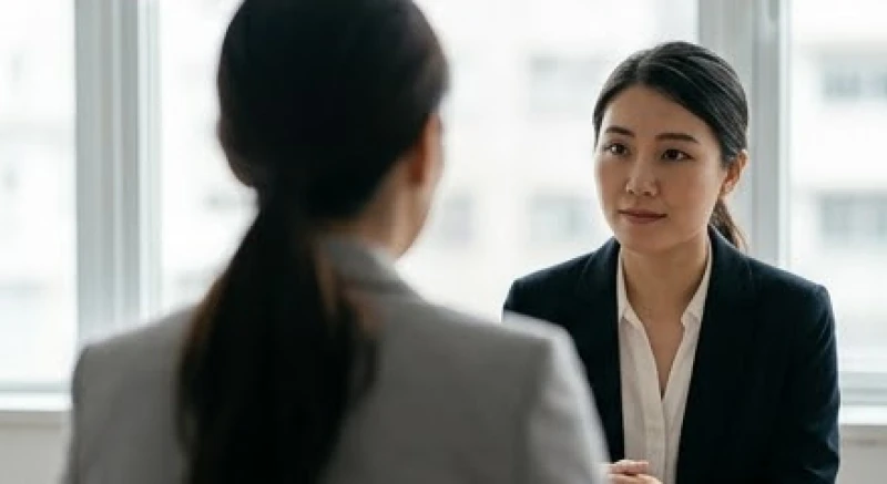 Nhà tuyển dụng đang cẩn trọng ghi chép và quan sát biểu cảm của ứng viên trong buổi phỏng vấn